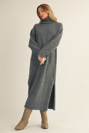 Charcoal Turtleneck Sweater Midi Dress