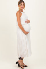 Cream Pleated Woven Maternity Midi Dress