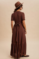 Brown Lace Trim Button Down Maxi Dress