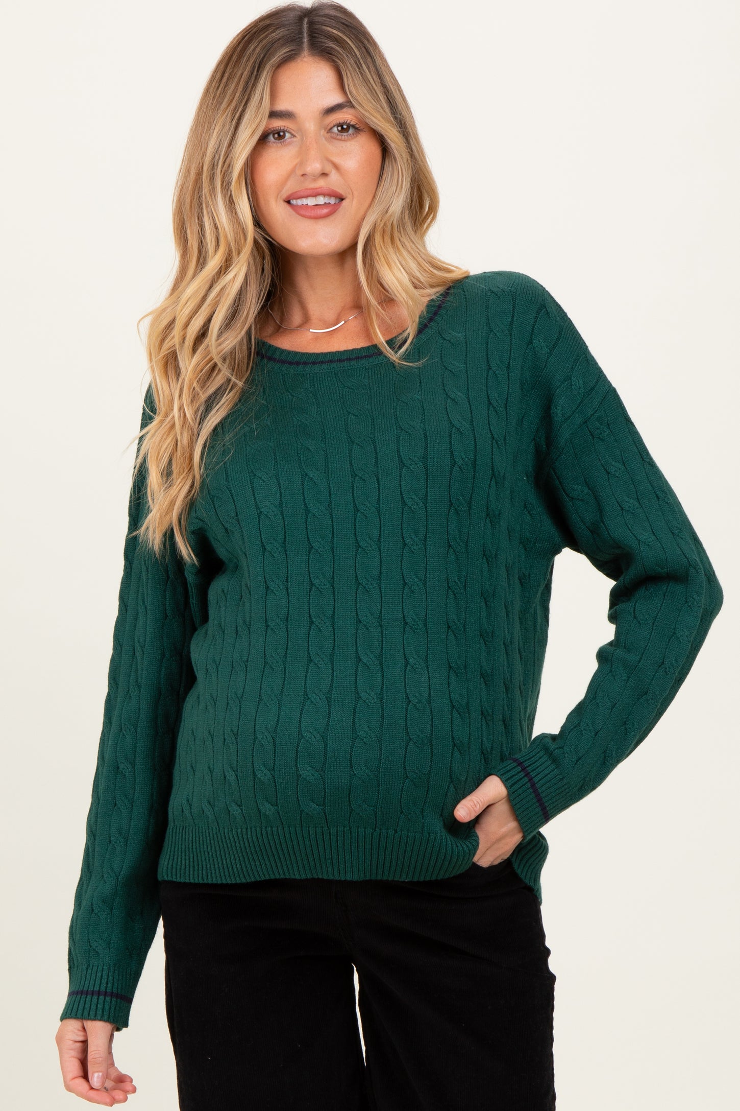 Green Chunky Cable Knit Maternity Sweater