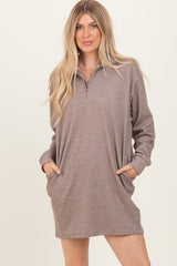 Taupe Brushed Quarter Zip Jersey Lounge Maternity Sweatshirt Dress