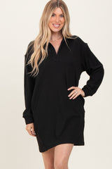 Black Brushed Quarter Zip Jersey Lounge Sweatshirt Dress
