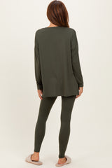 Olive Brushed Knit Oversized Top and Legging Set