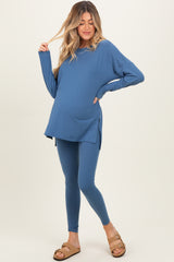 Dusty Blue Brushed Knit Maternity Oversized Top and Legging Set