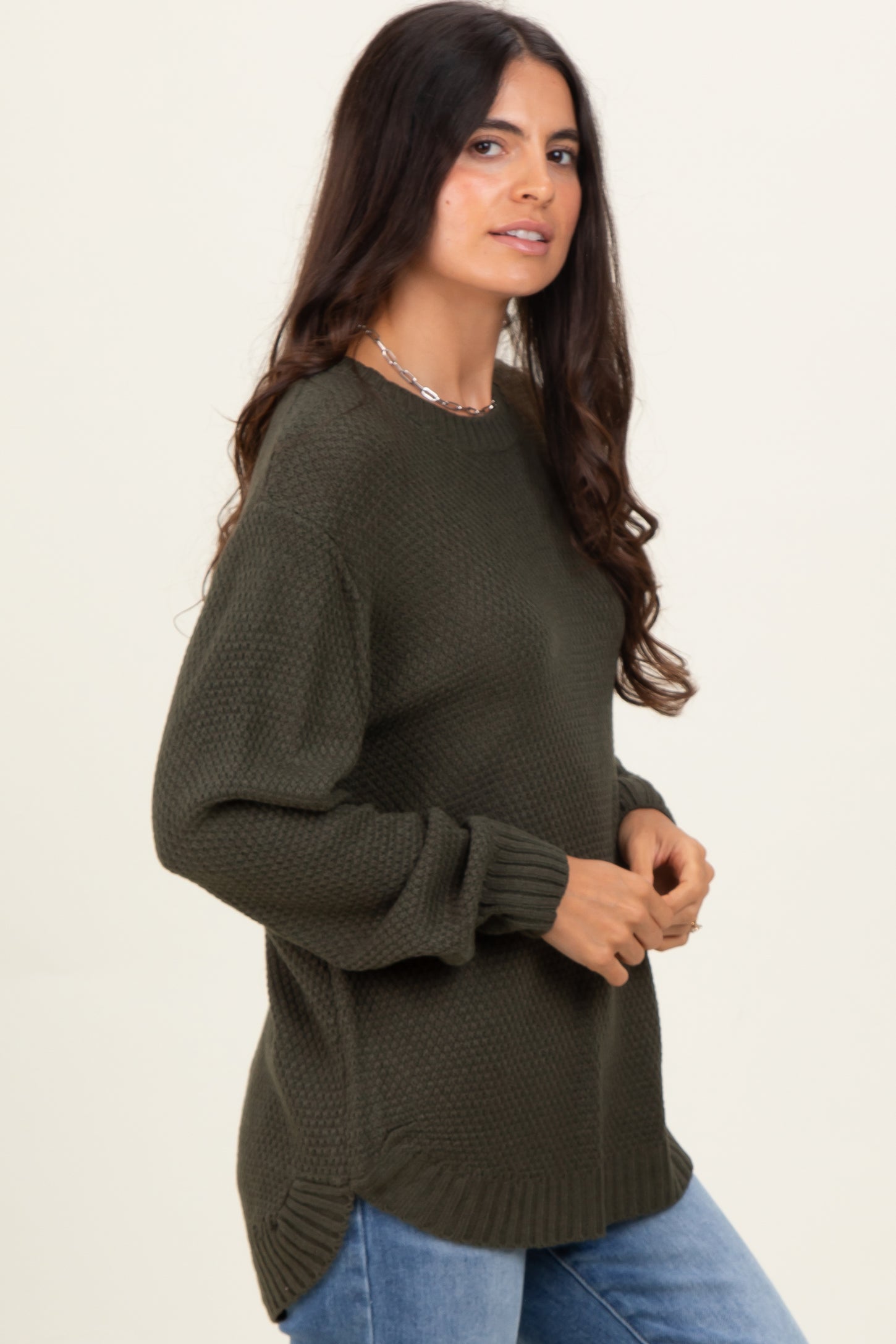 Dark Olive Knit Pullover Sweater