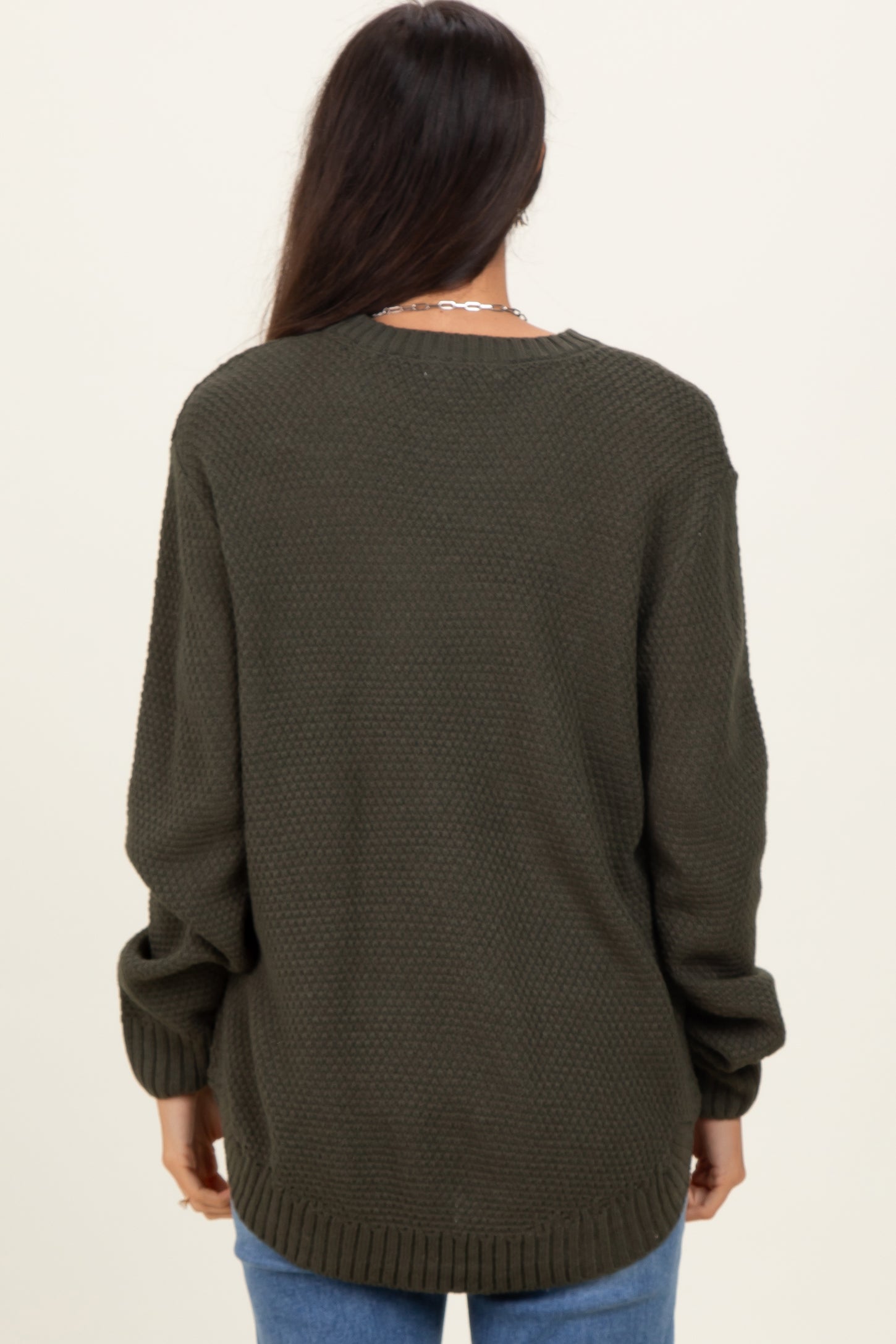 Dark Olive Knit Pullover Sweater