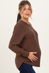 Brown Knit Pullover Maternity Sweater