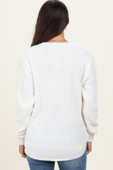 Ivory Waffle Knit Rounded Hem Sweater