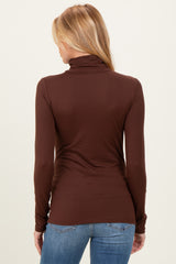 Brown Brushed Knit Basic Turtleneck Maternity Top