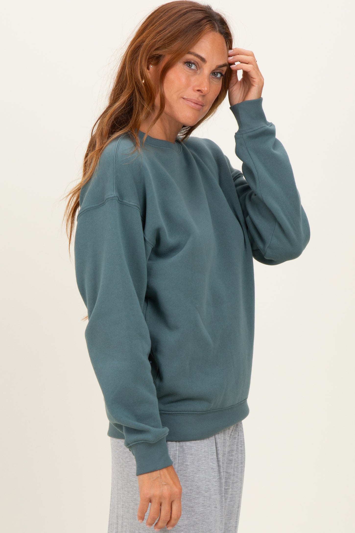 Dusty Jade  Fleece Crew Neck Relaxed Fit Sweatshirt