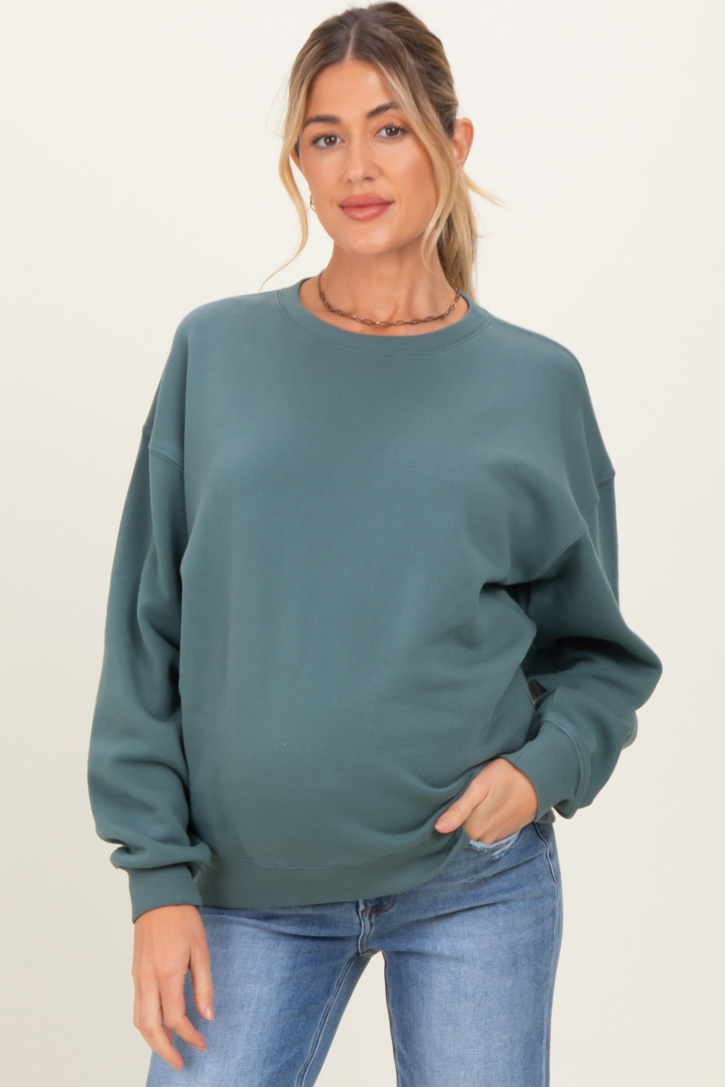 Dusty Jade Fleece Crew Neck Relaxed Fit Maternity Sweatshirt