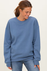 Dusty Blue  Fleece Crew Neck Relaxed Fit Sweatshirt