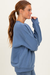 Dusty Blue  Fleece Crew Neck Relaxed Fit Sweatshirt