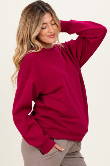 Burgundy Fleece Crew Neck Relaxed Fit Maternity Sweatshirt
