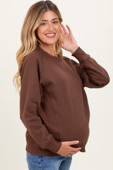 Brown Fleece Maternity Sweatshirt