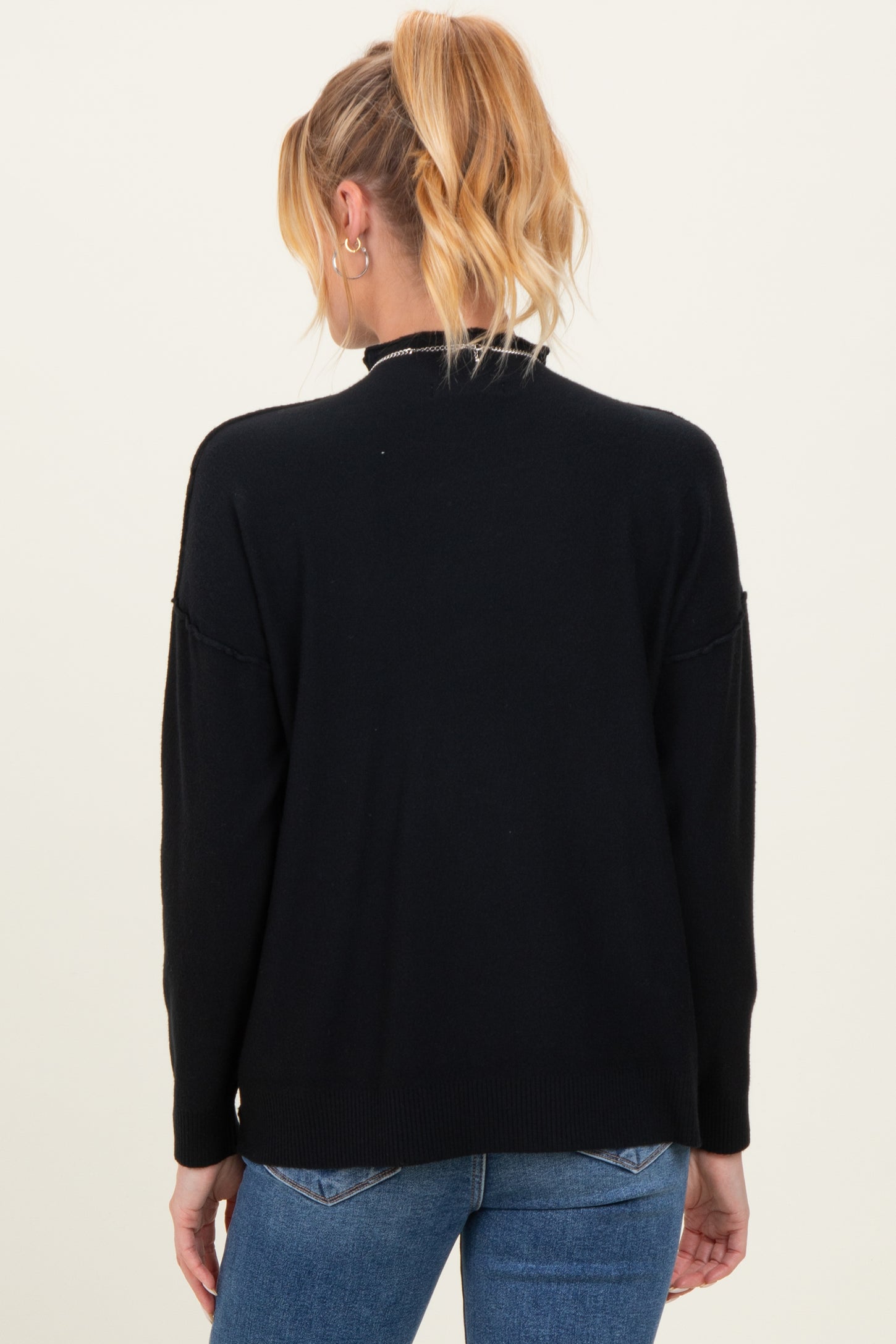Black Mock Neck Exposed Seam Maternity Sweater