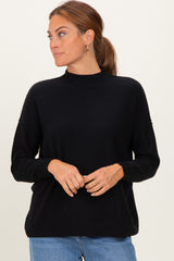 Black Mock Neck Exposed Seam Sweater