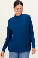 Navy Mock Neck Exposed Seam Sweater