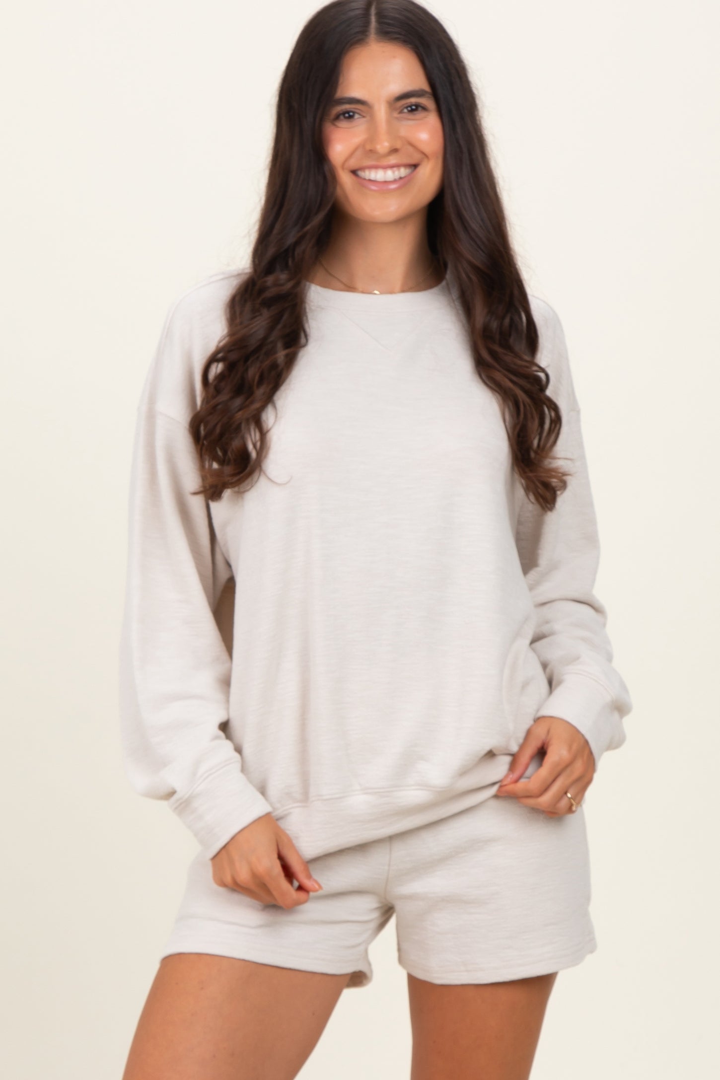 Beige Pullover & Shorts Set