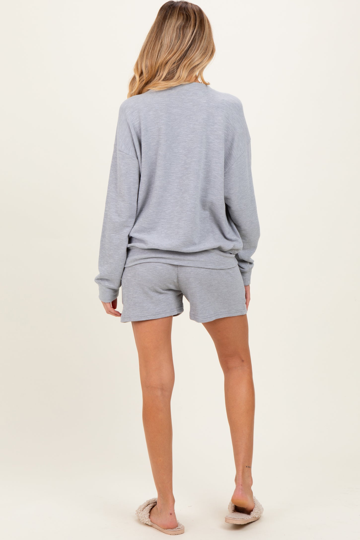 Heather Grey Maternity Pullover & Shorts Set