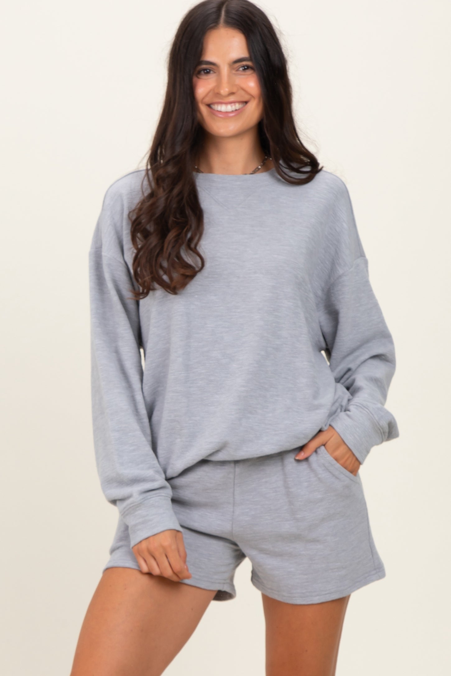 Heather Grey Pullover & Shorts Set