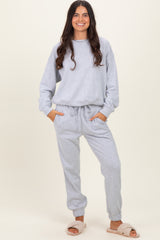 Heather Grey Fleece Long Sleeve Maternity Pullover & Jogger Set