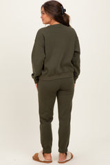 Olive Fleece Long Sleeve Maternity Pullover & Jogger Set