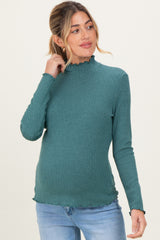 Jade Ribbed Mock Neck Ruffle Hem Maternity Long Sleeve Top