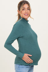 Jade Ribbed Mock Neck Ruffle Hem Maternity Long Sleeve Top