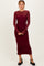 Burgundy Mesh Ruched Long Sleeve Midi Dress