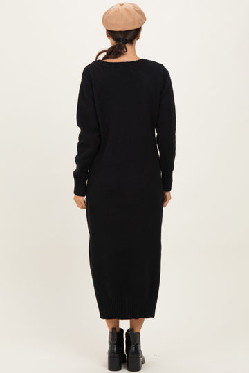 Black V-Neck Relaxed Fit Sweater Dress