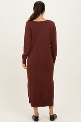 Brown V-Neck Relaxed Fit Sweater Dress