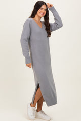 Heather Grey V-Neck Relaxed Fit Sweater Dress