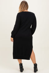 Black V-Neck Relaxed Fit Maternity Plus Sweater Dress