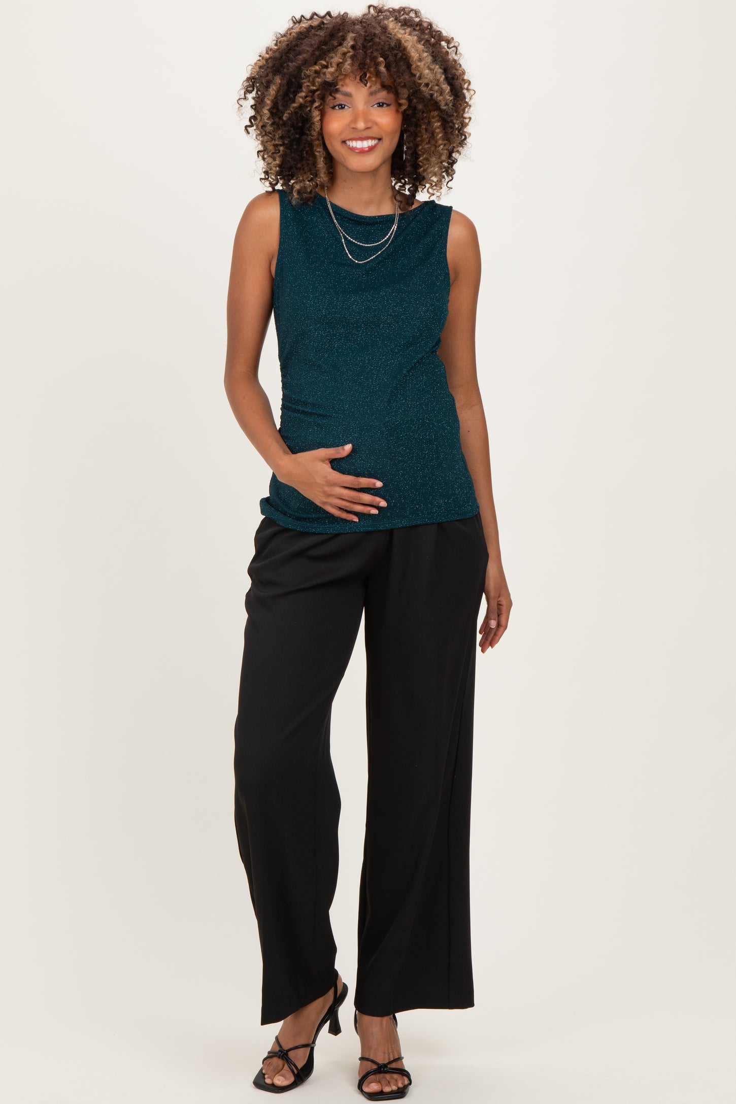 Forest Green Glitter Ruched Sleeveless Maternity Top
