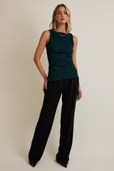 Forest Green Glitter Ruched Sleeveless Top