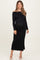 Black Boat Neck Ruched Long Sleeve Maternity Midi Dress