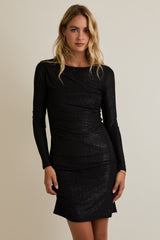 Black Glitter Long Sleeve Fitted Mini Dress