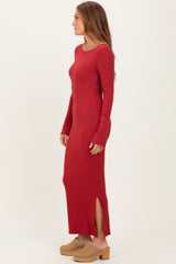Red Scoop Back Long Sleeve Maxi Dress