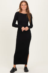 Black Scoop Back Long Sleeve Maxi Dress