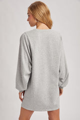 Heather Grey Bubble Sleeve Sweatshirt Mini Dress