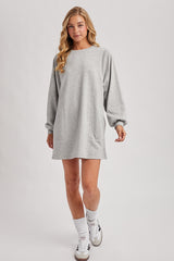Heather Grey Bubble Sleeve Sweatshirt Mini Dress