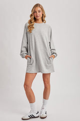 Heather Grey Bubble Sleeve Sweatshirt Mini Dress