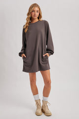 Charcoal Bubble Sleeve Sweatshirt Mini Dress