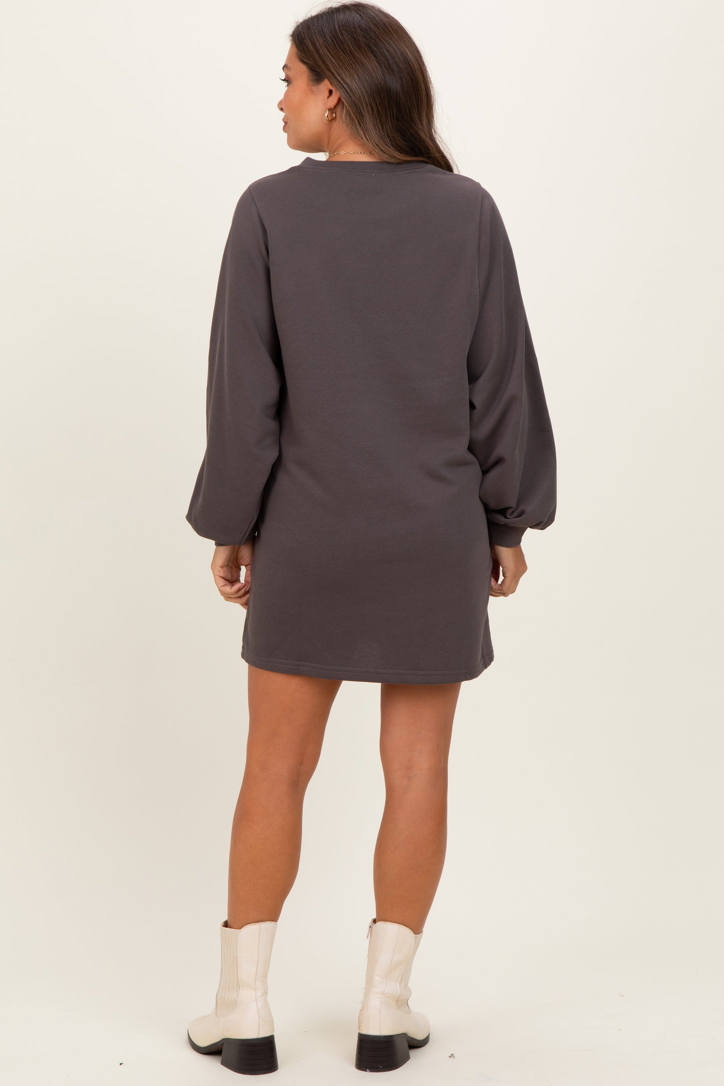 Charcoal Bubble Sleeve Maternity Sweatshirt Mini Dress
