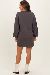 Charcoal Bubble Sleeve Maternity Sweatshirt Mini Dress