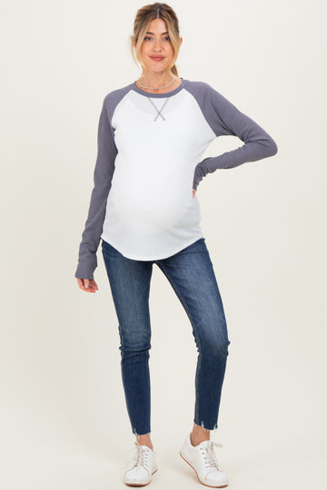 Navy Blue Raw Hem Cropped Skinny Maternity Jeans