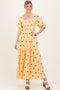Yellow Floral Smocked Puff Sleeve Maxi Dress