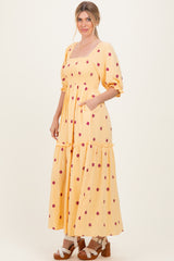 Yellow Floral Smocked Puff Sleeve Maxi Dress