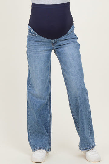 Blue Classic Medium Wash Wide Leg Maternity Jeans